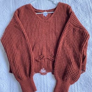 Rust V-Neck Cropped Sweater